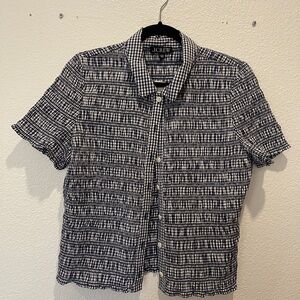J. Crew Women’s L Navy and White Small Gingham Collared Button Down